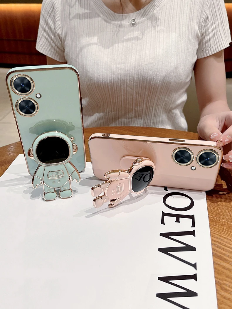 Huawei Nova 11i Nova11 11Pro 11 Pro Ultra 11Ultra için Elektrokaplama Astronot Darbeye Dayanıklı Yumuşak TPU Kickstand Kılıf_voghion.com