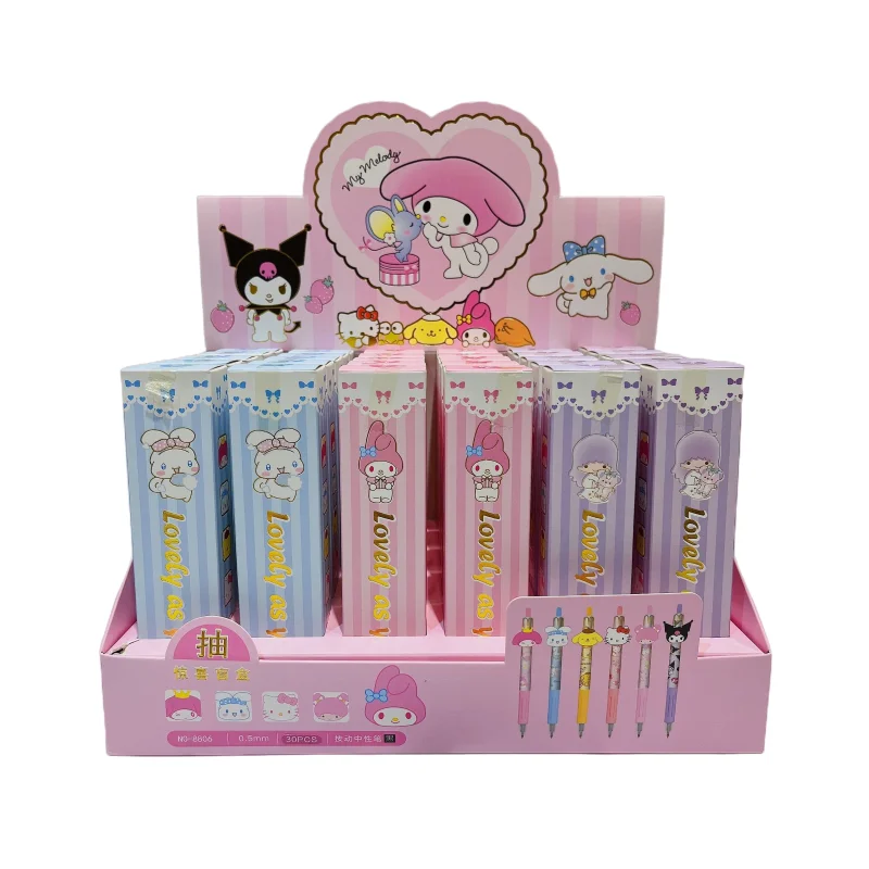 

30 New cartoon Sanrio neutral pen blind box pen cute Hello Kitty Kulome Melody press signature pen black pen surprise gift box