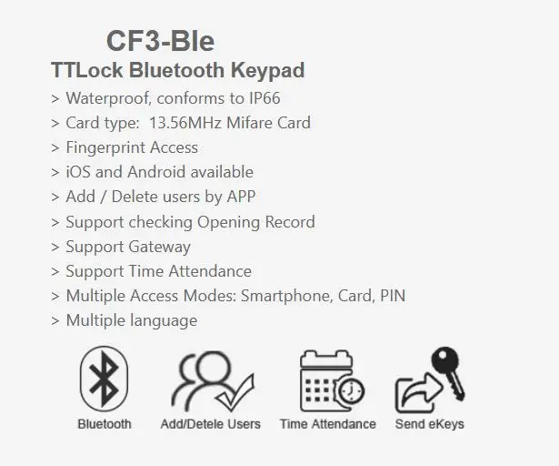 TTLock App Bluetooth Fingerprint Access Control Keyboard or Doorbell Keypad Open