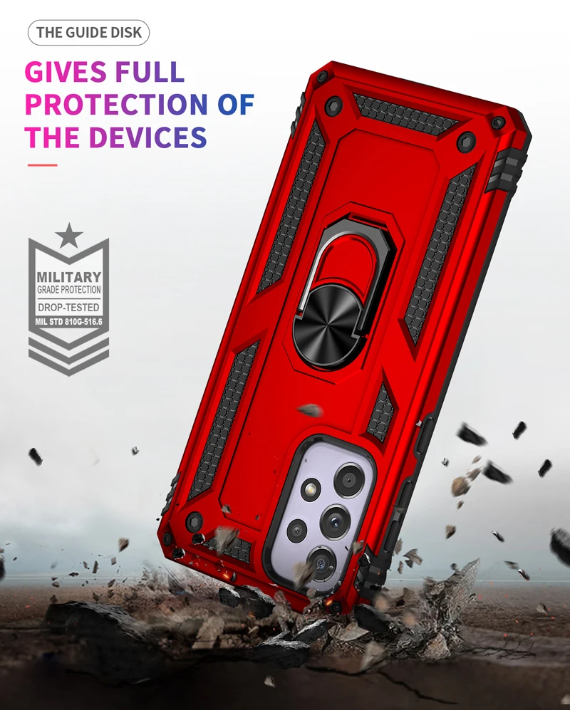 Coque blindée antichoc avec anneau métallique, étui pour Samsung Galaxy A54 A53 A52 A12 A13 A33 A23 A73 A14 A51 A50 A22 A32 A04 A34 A03s A72_voghion.com