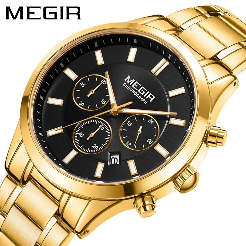 

MEGIR New Mens Watches Top Brand Luxury Steel Waterproof Sport Quartz Watch Men Fashion Date Clock Chronograph Relogio Masculino