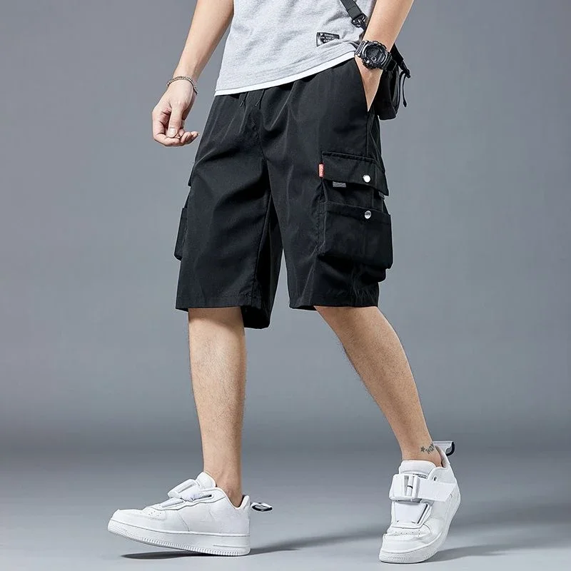 thumbnail image 1 of Pantalones cortos cargo para hombre, pantalones cortos con botones y cremallera para hombre, ropa de trabajo, elegantes pantalones cortos casuales de algodón, nuevos en Harajuku sueltos, 1 of 5