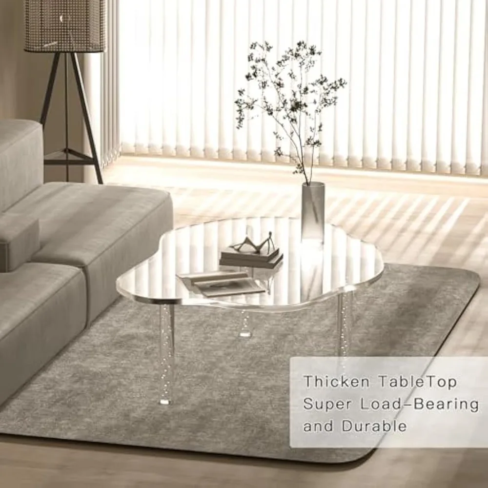 Acrylic Cloud Shaped Coffee Table, Modern Irregular Waterfall Transparent Coffee Table Furniture, with 3 Solid Bubble Legs 5