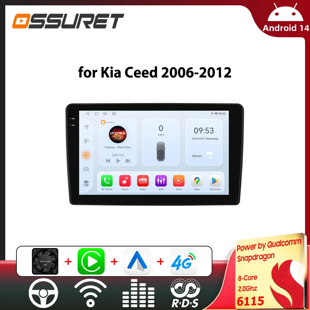 Android Autoradio Stereo für Kia Ceed 2006–2012 Autoradio Carplay Auto Multimedia Player 2din GPS von Snapdragon 6115 WIFI RDS 4G
