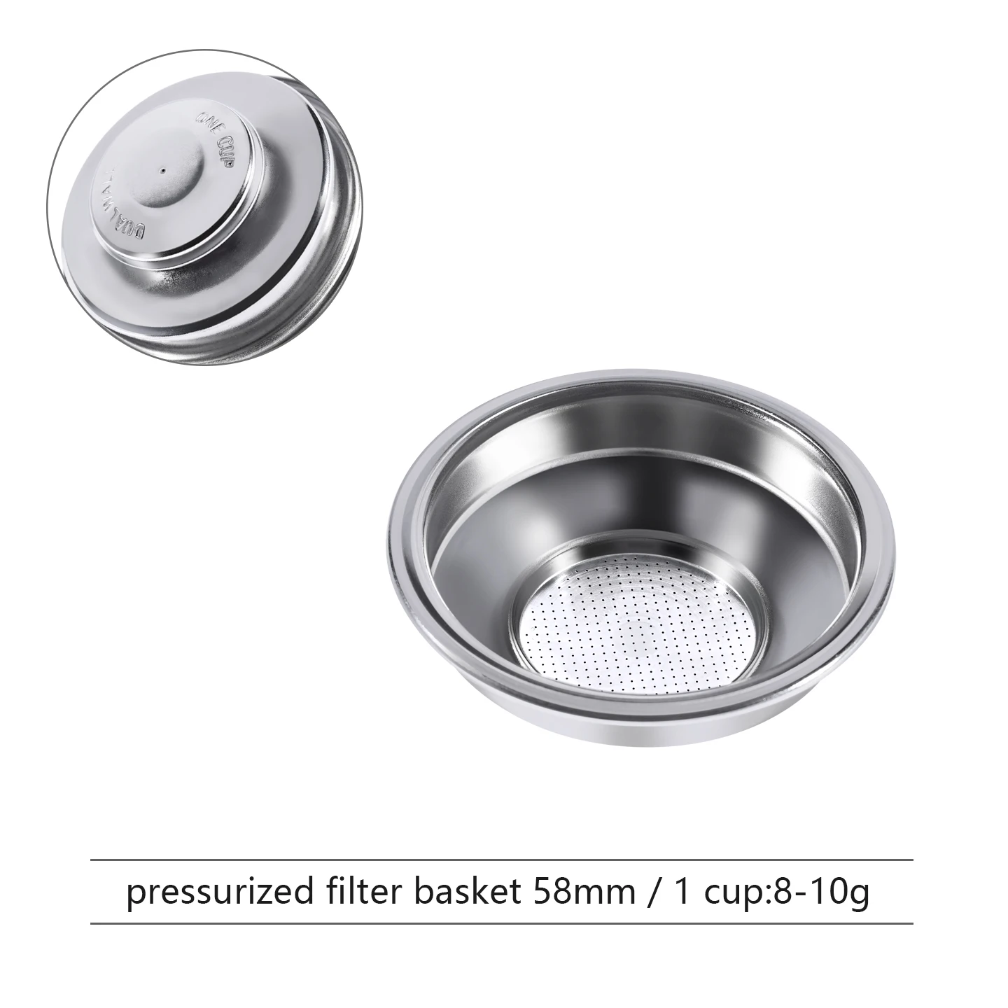 Pressurized Coffee Filter Basket for Single or Double Cup Espresso