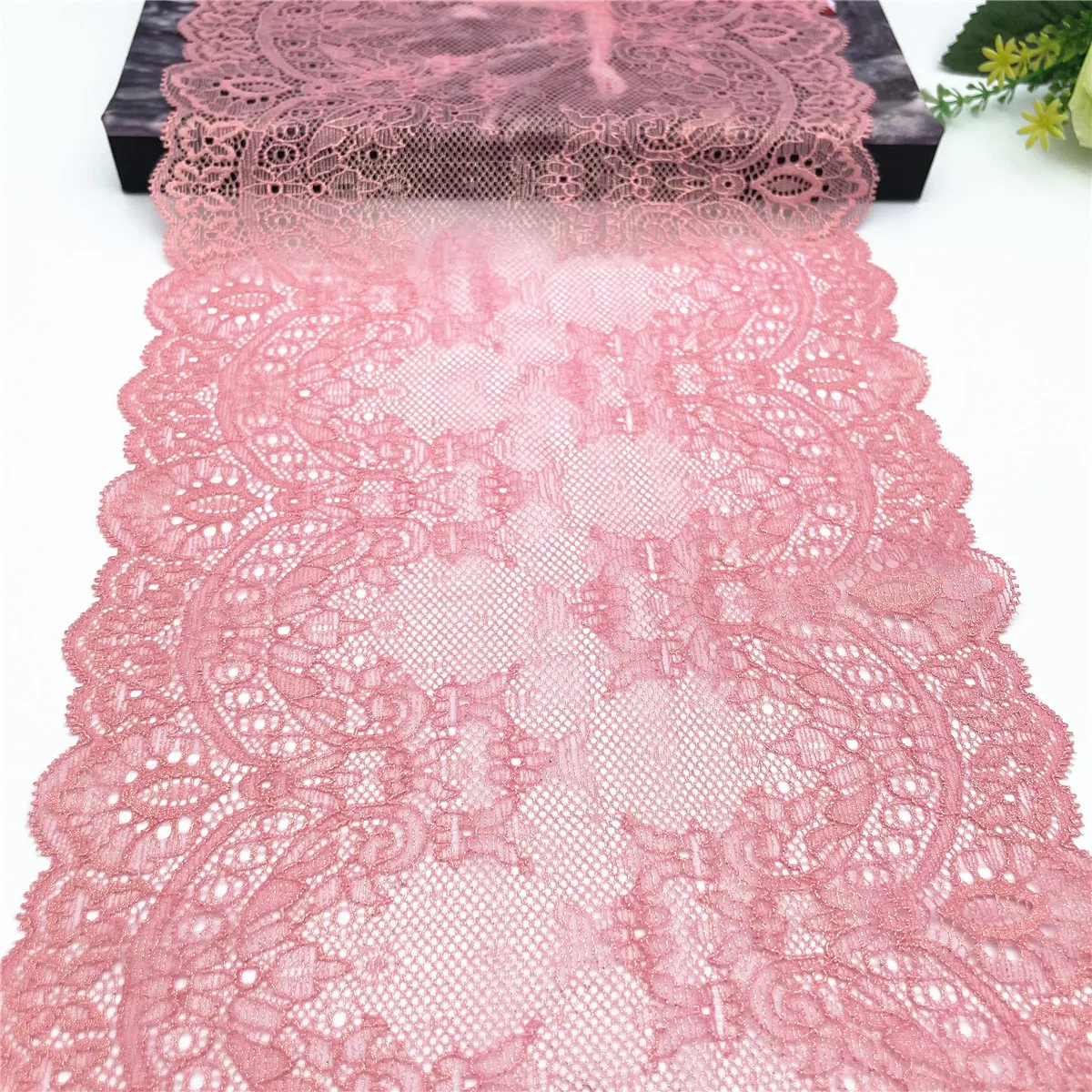 3y/lot Width 22cm Pink Foil Shimmer Elastic Stretch Lace Trim Skirt Hem Underwear Sewing Craft DIY Apparel Fabrics Lace Lingerie 3