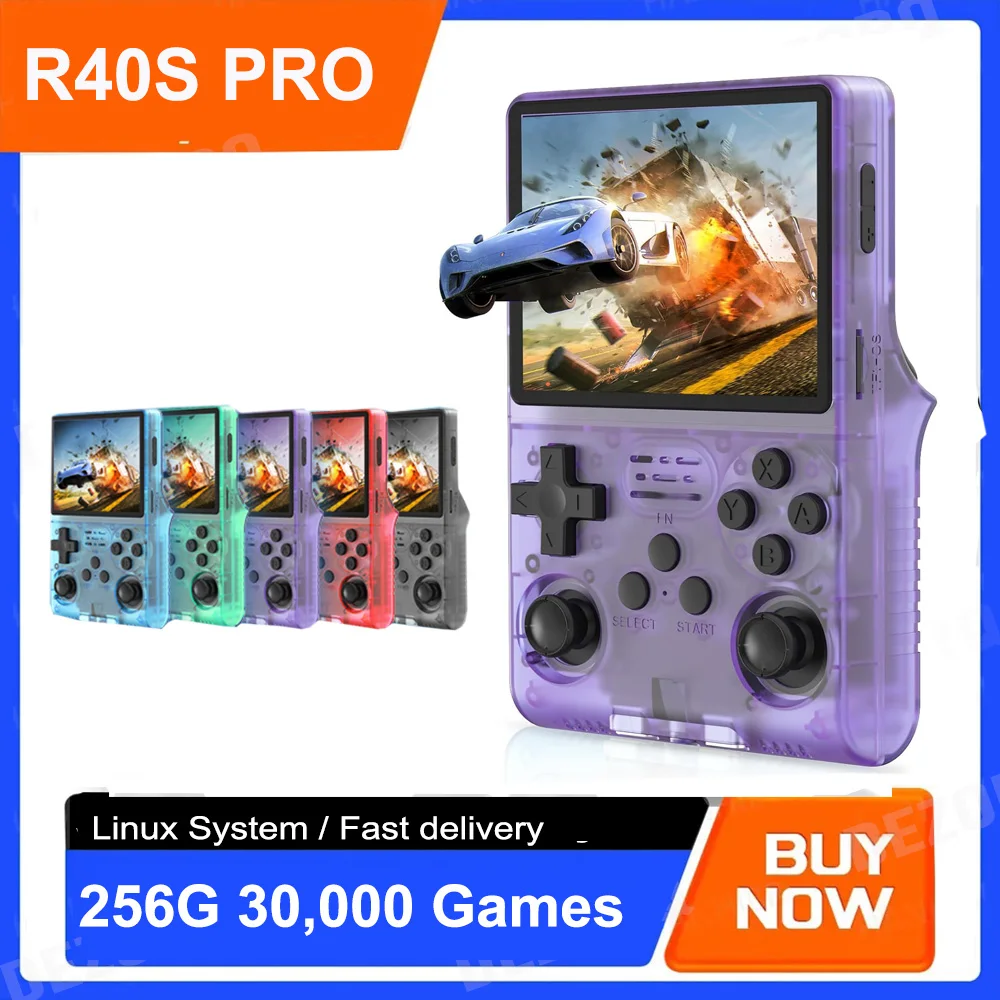 R40S PRO Game Console Retro Handheld Game Linux System, 3.5 Inch IPS Screen Mini Portable Pocket Video Game Console 256G Game Kid