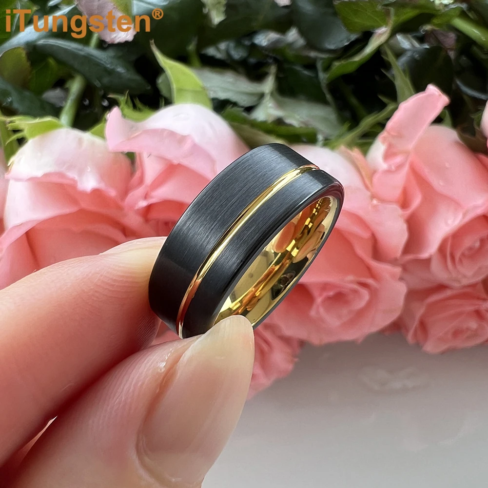iTungsten 6MM 8MM Nice Wedding Band Tungsten Carbide Ring For Men Women With Offset Groove And Brushed Finish Comfort Fit
