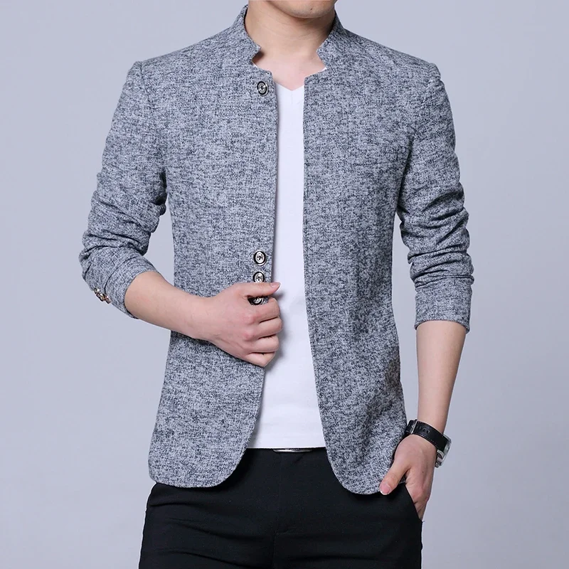 Men Suits Jackets Fashion Men Casual Boutique Stand Collar Business Suit Coat Male Metal Buttons Slim Fit Blazers