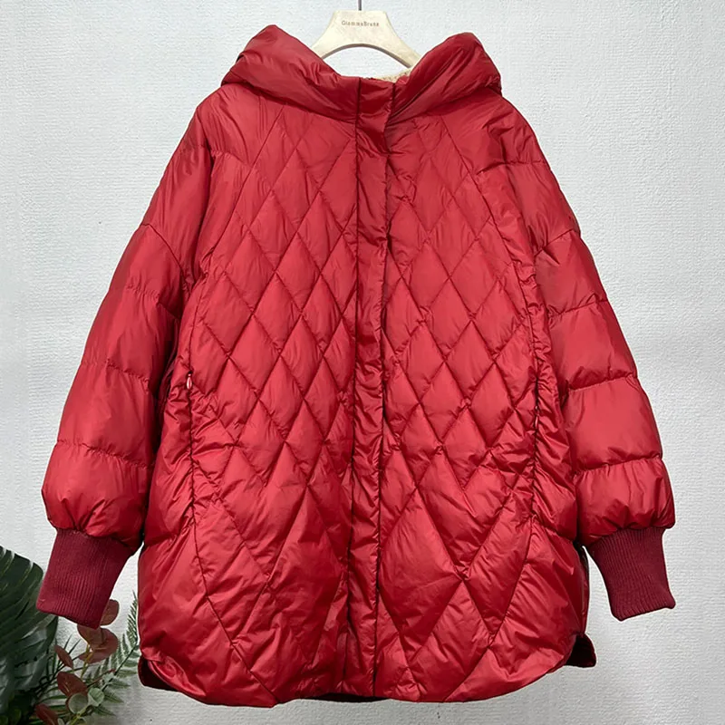 

2023 Winter New Women's Loose Literature Art Retro Stitching Drawstring White Duck Down Down Jacket For Ladies Casual Warm Coats