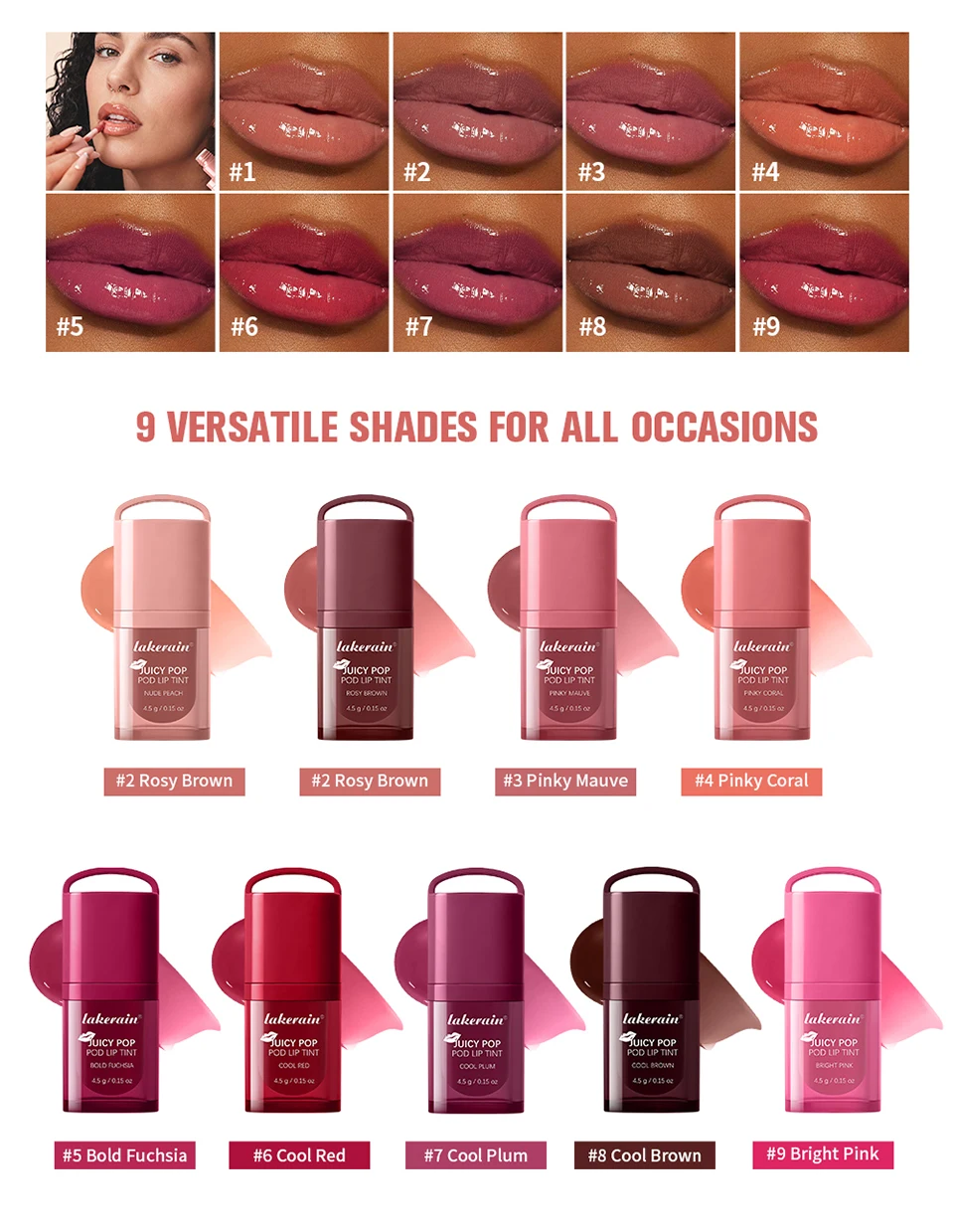 Juicy Box Shape Lip Tint Gloss Moisturizing Lightweight & Non-Sticky Lip Staion Long-Lasting High Shine Finish Lips Makeup