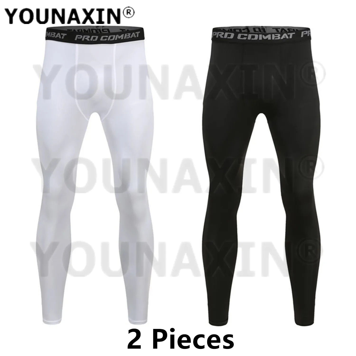 

2 Pieces Men Running Trousers Base Layer Tight Training Fitness Jogger Black Sports Skinny White Cycling Pants Gray Long Johns