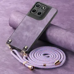 Luxury Crossbody Armor Leather Back Cover - Moto Edge 70 Pro (D16 - Purple)