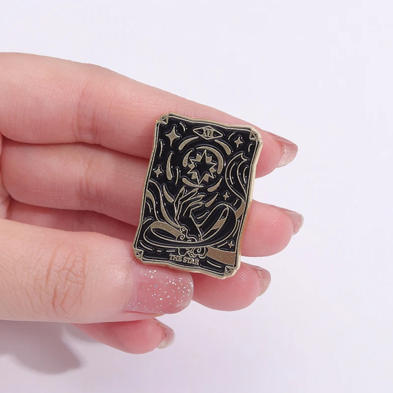 Black Tarot Enamel Pins Custom Sun Moon Stars Dark Witch Brooches Lapel Badges Punk Gothic Jewelry Gift for Friends