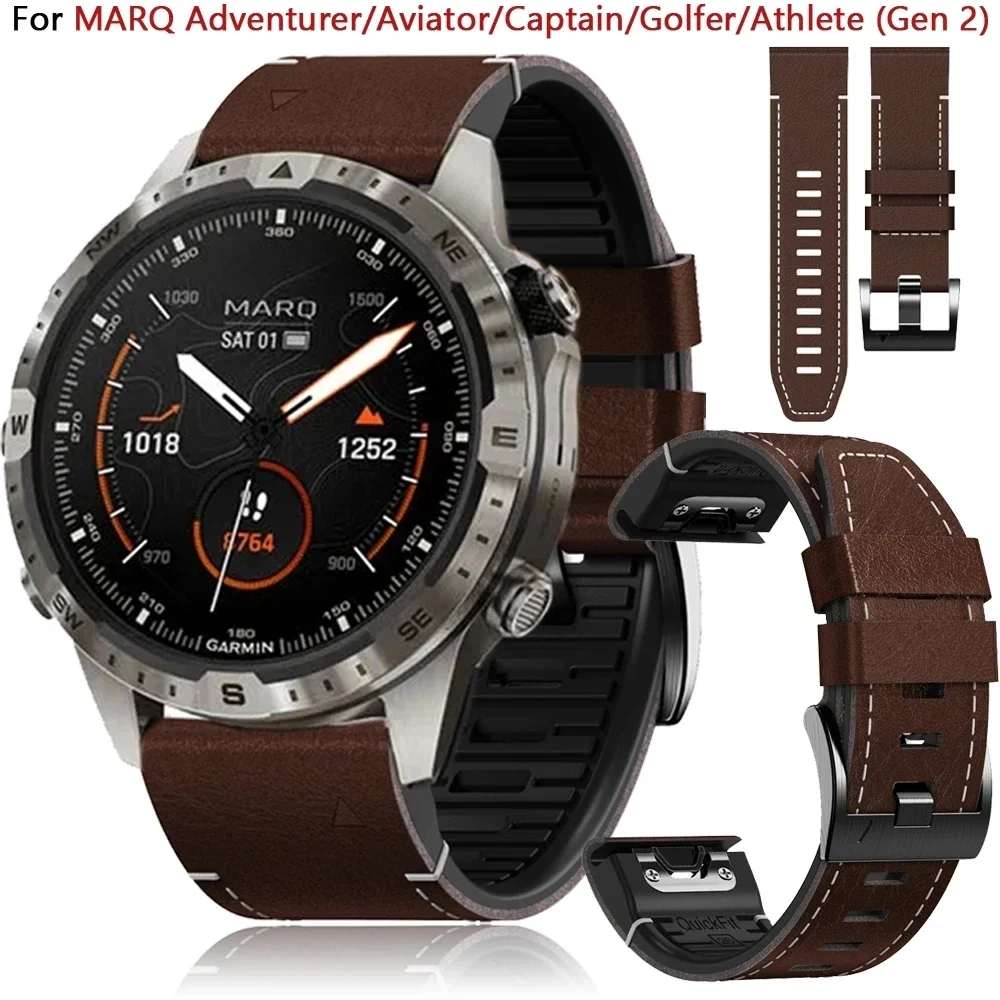 Riemen für Garmin Marq Athlet Abenteurer Golfer Kapitän Flieger Epix Gen 2 Quick fit 22 26mm Silikon Leder Armband Armband