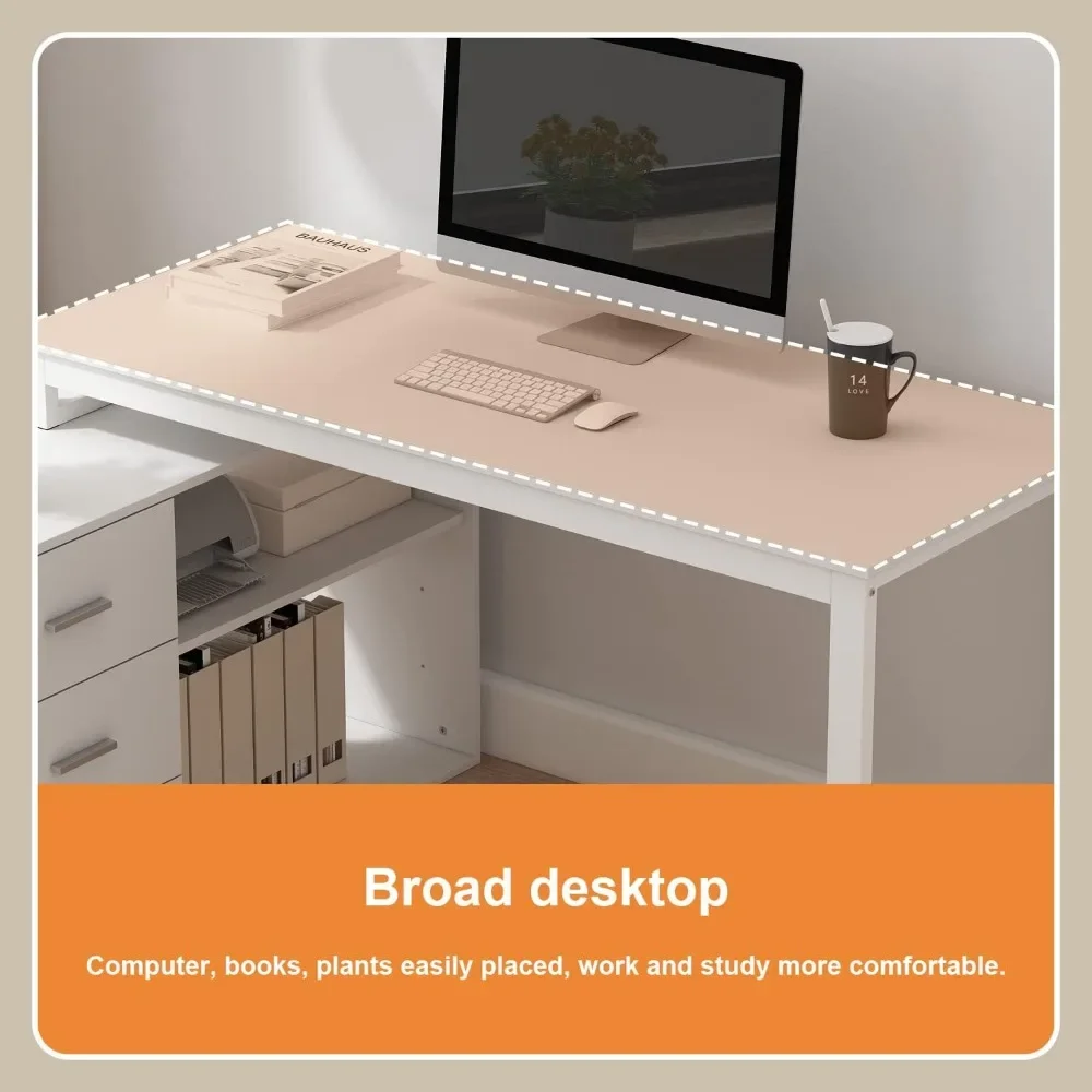 Office Furniture Desk Sets ,55.1" Large L-Shaped Office Desk With 41.3File Cabinet, Corner Computer With3Drawers & Shelves