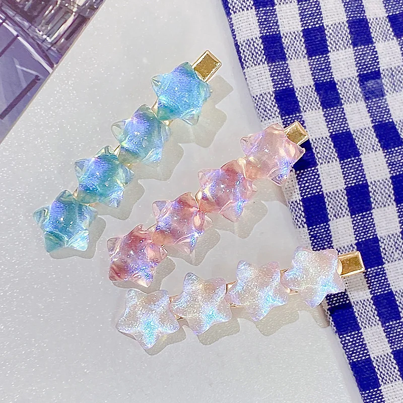 

1PC Everyday Sweet And Cute Hairpin Stars Gradient Color Acrylic Hair Pin Accessorize With Ins Trip Tidal Hairpin Accessories