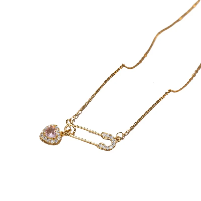Fashion light luxury zircon pin love heart necklace for women, pendant