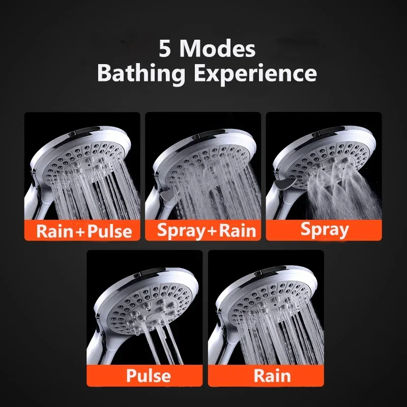 5 Modes Round Rain Shower Head with Hose Sets Shower Holder for Bathroom Accessories Douche shower head shower nozzle