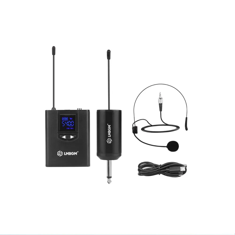 LMBGM-MK36 UHF Wireless Microphone System Mini Bodypack Lavalier/Headset Mics Metal Material Long Battery Life for Live,Teaching