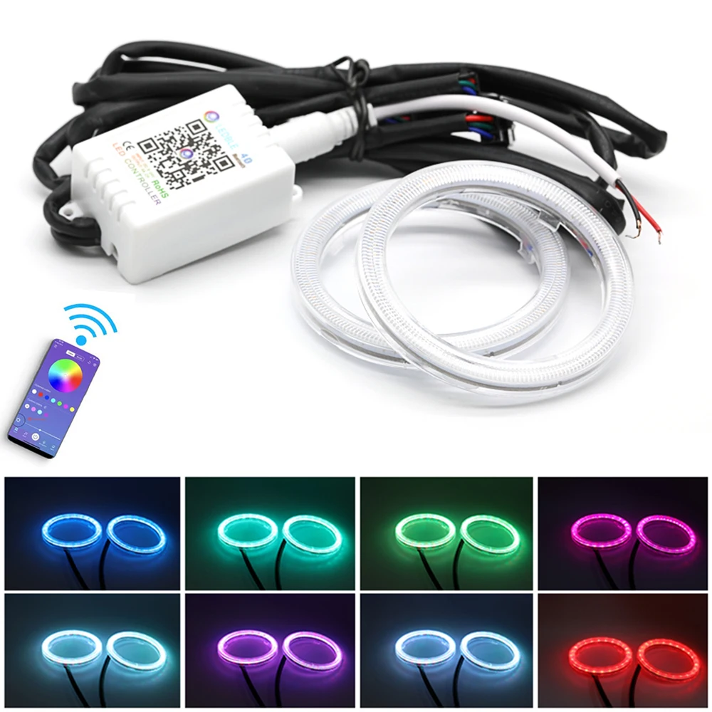 1 Set Rgb Angel Eyes Cob Halo Rings 60Mm 70Mm 80Mm 90Mm 95Mm 100Mm 110Mm 120Mm Car Motorcycle Halo Ring Con Cover App Control
