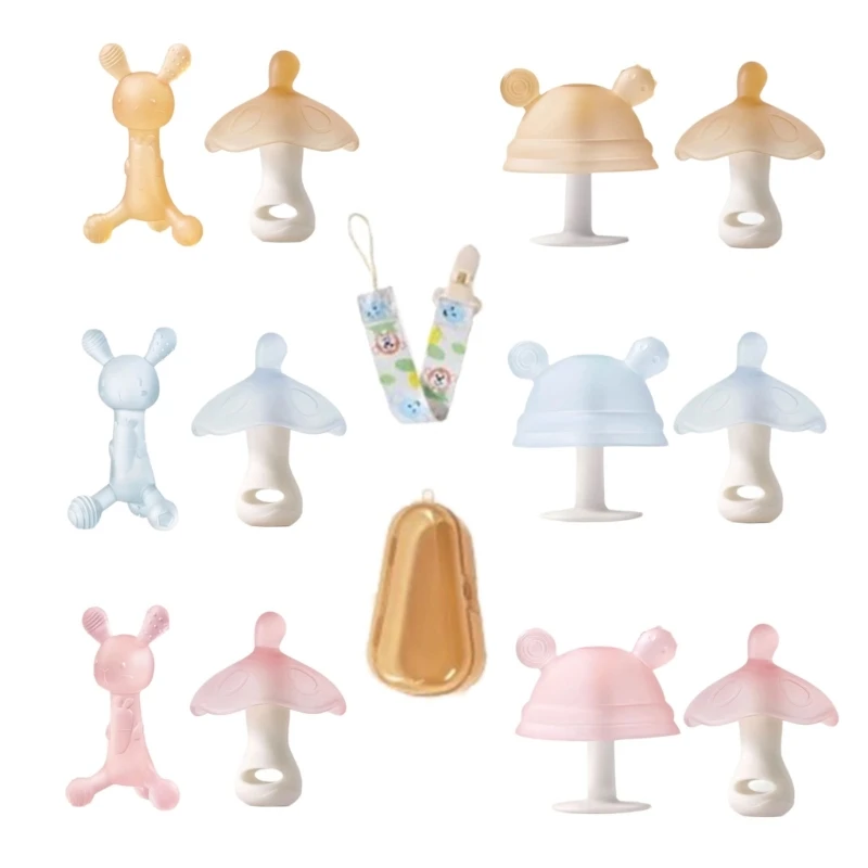 Baby Silicone Teether Teething Relief Toy Mushroom Animal Pattern Molar Chewing Toy Soothing Teether For Toddlers