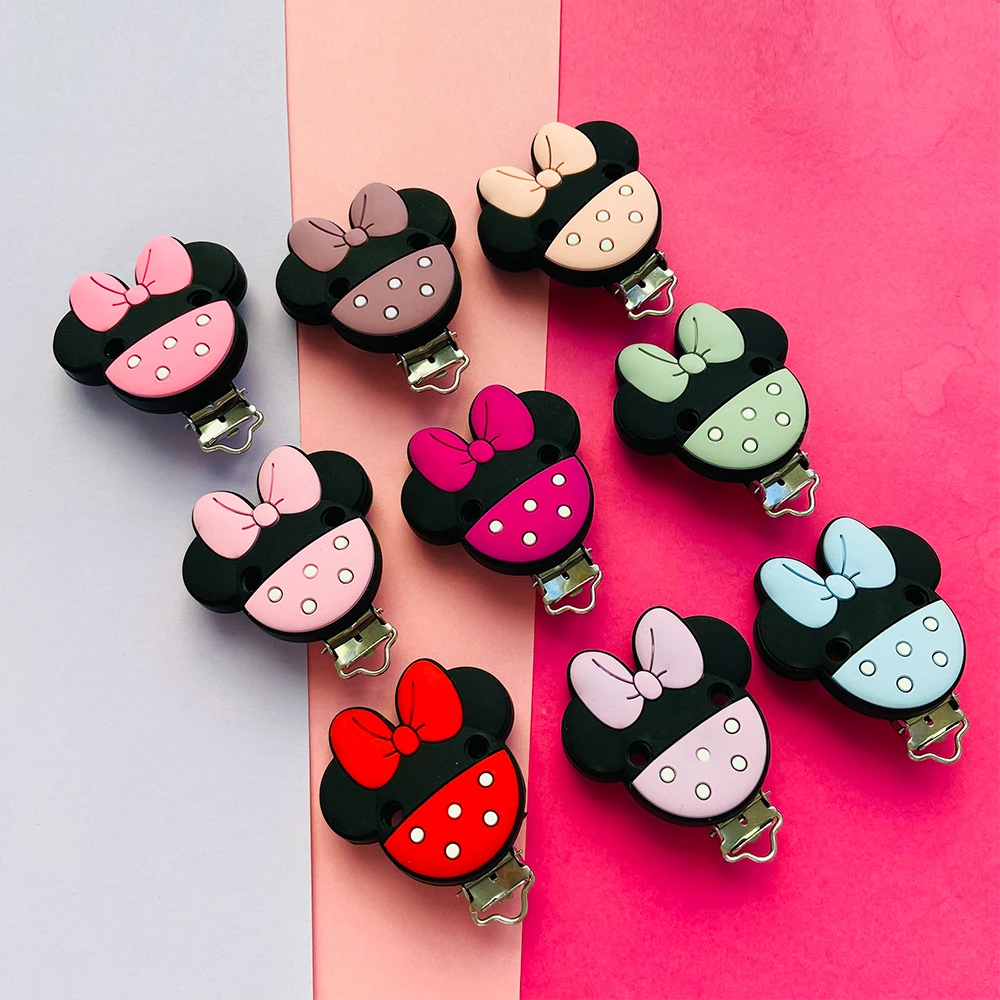 3Pcs Minnie Shaped Baby Pacifer Clip Food Grade Silicone Teethers For Baby DIY Baby Soother Nursing Pacifier Chain Accessories 5