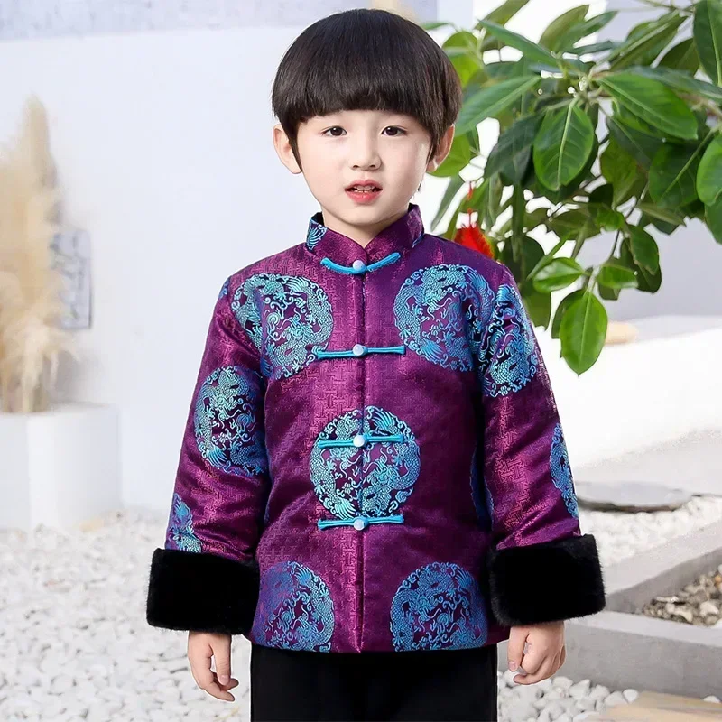 

5 Colors Winter Chinese Traditional Boys Clothes Kids Thicken Quilted Coat Children Spring Festival Tang Suit Jacket Pants Set