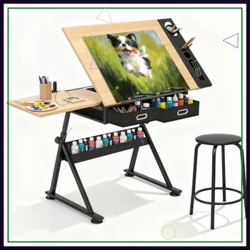 Hot-sellingProfessional Adjustable Drafting Table with Stool, Tilting Wooden Desk for Art Painting Sketching Studio Home Office 1
