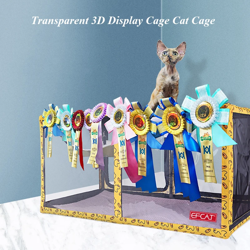 EFCAT Cat Show Cage Transparent 3D Display Cat Hammock Folding Litter Box For Exhibition Cage