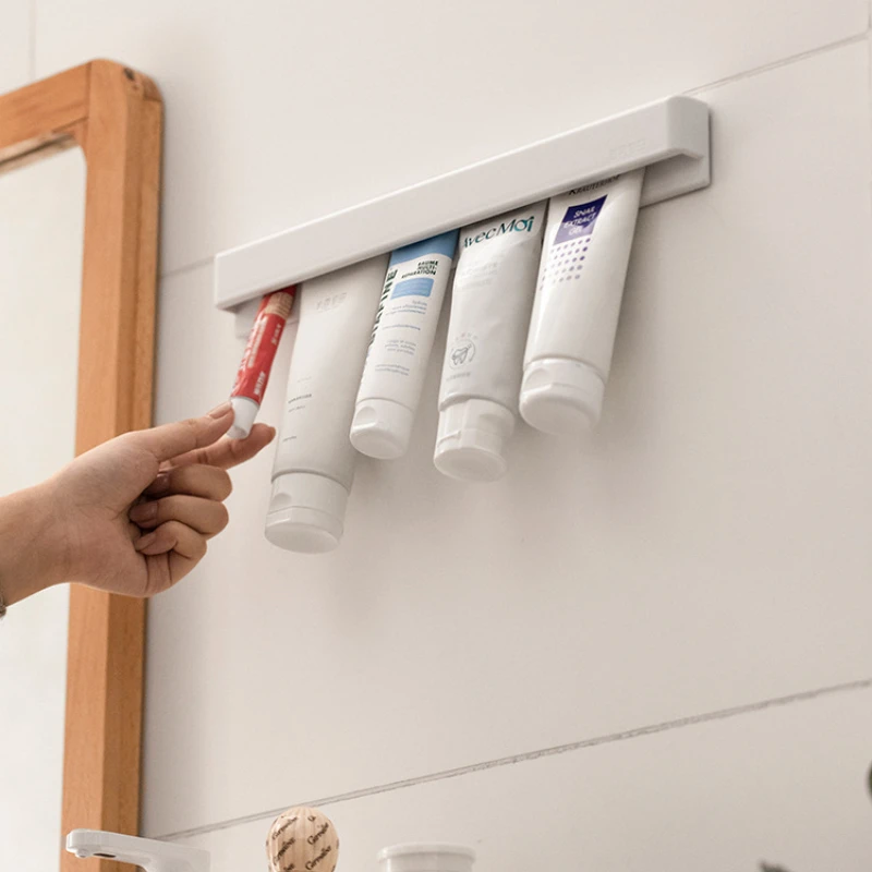 Long Wall-Mounted Toothpaste Squeezer Holder Non-Slip Shower Organizer for Bathroom No Drilling Design