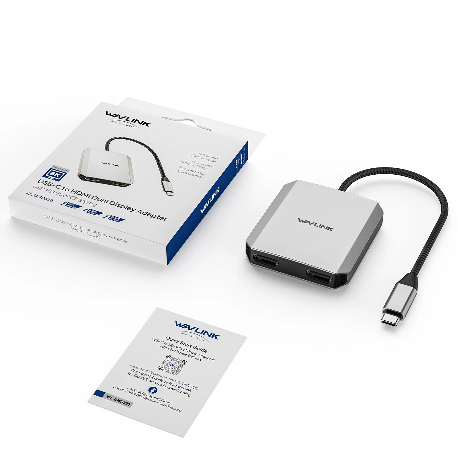 WAVLINK USB C to HDMI Dual Display Adapter 4K@60Hz 3-In-1 HDMI Adapter with 95W Power Delivery for MacBook Pro/Air Laptops 6