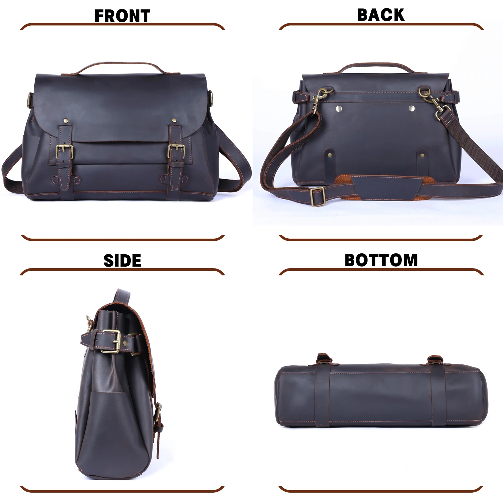 S.WORKER Vintage Genuine Cowhide Leather Men's Briefcase Laptop Messenger Bag Crazy Horse Leather Handbag Retro concise Style 6