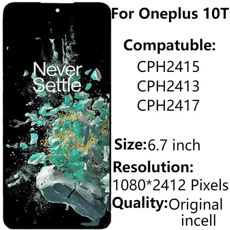 

6.7" AMOLED For Oneplus 10T CPH2415 CPH2413 CPH2417 LCD Display With Frame Original Touch Screen Digitizer Assembly Replacement