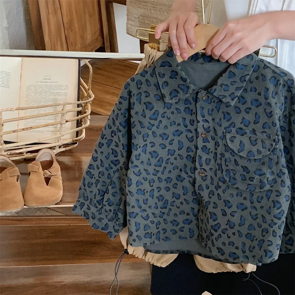 Boys Leopard Print Shirt Blouses Loose Coat Autumn Spring Long Sleeved Fashion Simple Cool kids shirts boys shirts