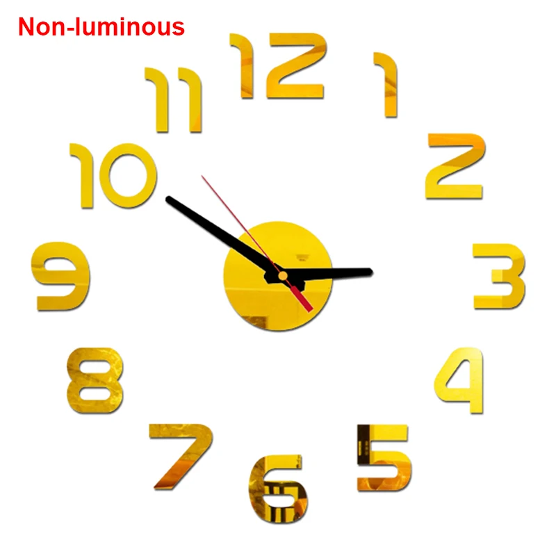 thumbnail image 1 of Reloj mural luminoso DIY a la moda para diseño para el salón, pegatinas de reloj europeas, relojes con espejo acrílico, reloj de cuarzo decorativo para el hogar, 1 of 5