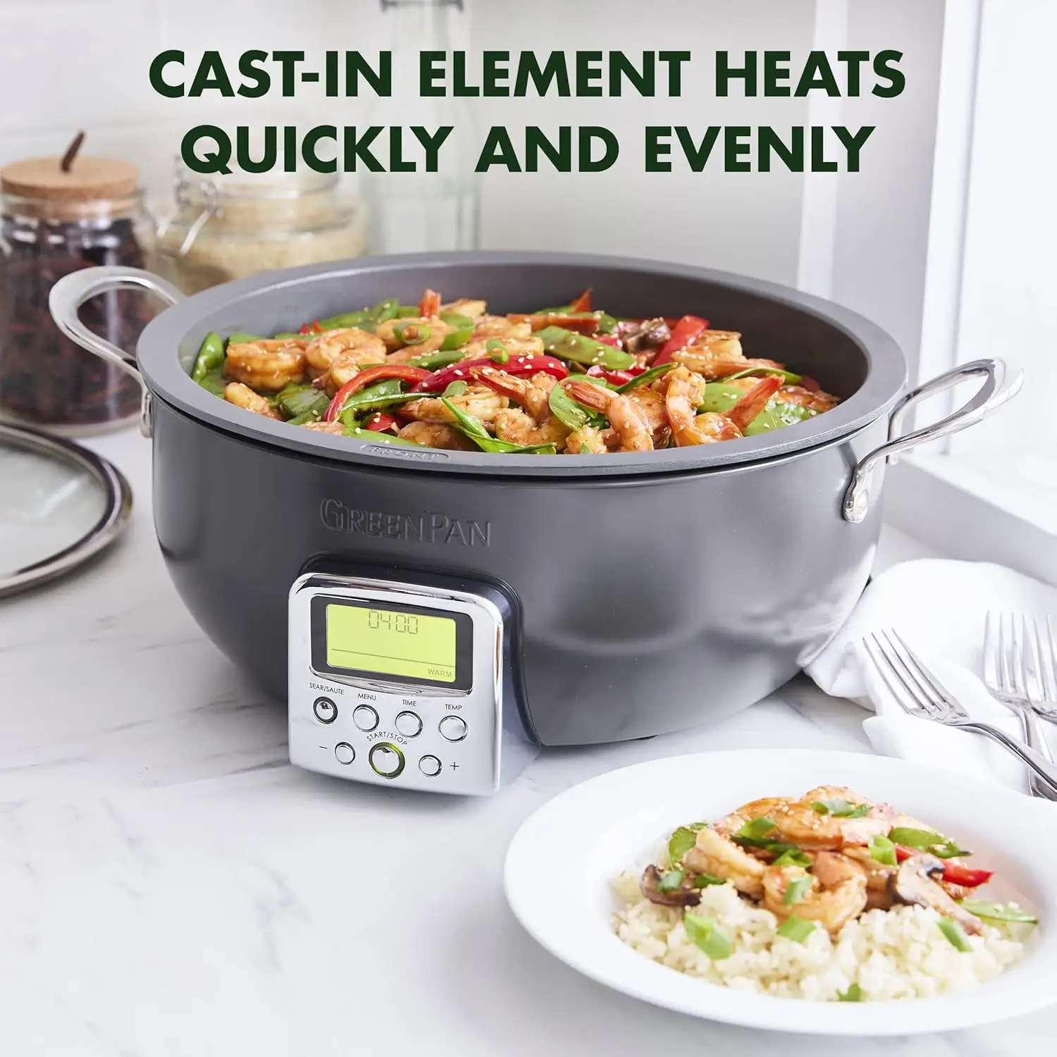 Elite Essential Smart Electric 6QT Skillet Pot, Presets to Sear Saute Stir-Fry and Cook Rice, Healthy Ceramic Nonstick and Dishw 5