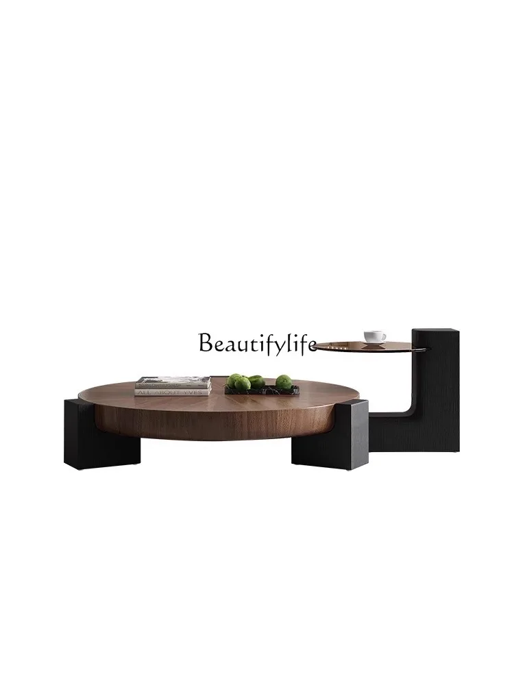 

Italian Minimalist Solid Wood Tea Table Combination round Nordic Home Living Room Small Apartment Tea Table