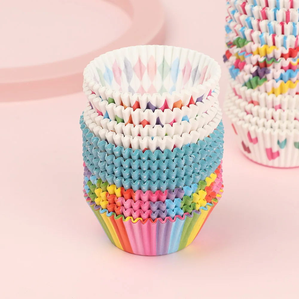 Description Picture 6 of item100Pcs Paper Cupcake Wrapper Colorful Rainbow Oilproof Muffin Cup Baking Boxes Cake Mold Home & Kitchen Pastry Tools