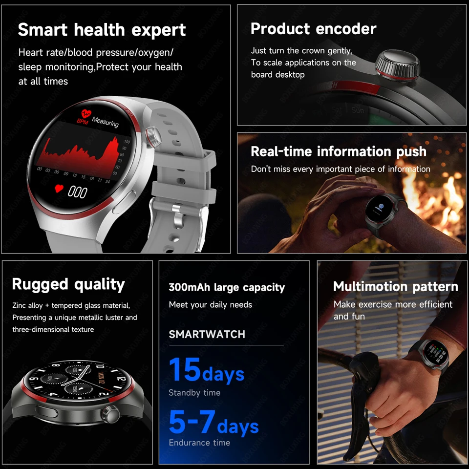 GT4 Pro GPS 스마트 워치 남녀공용, AMOLED HD 스크린, 블루투스 통화, NFC IP68 방수 시계, 심박수 스마트 워치, 2024 신제품