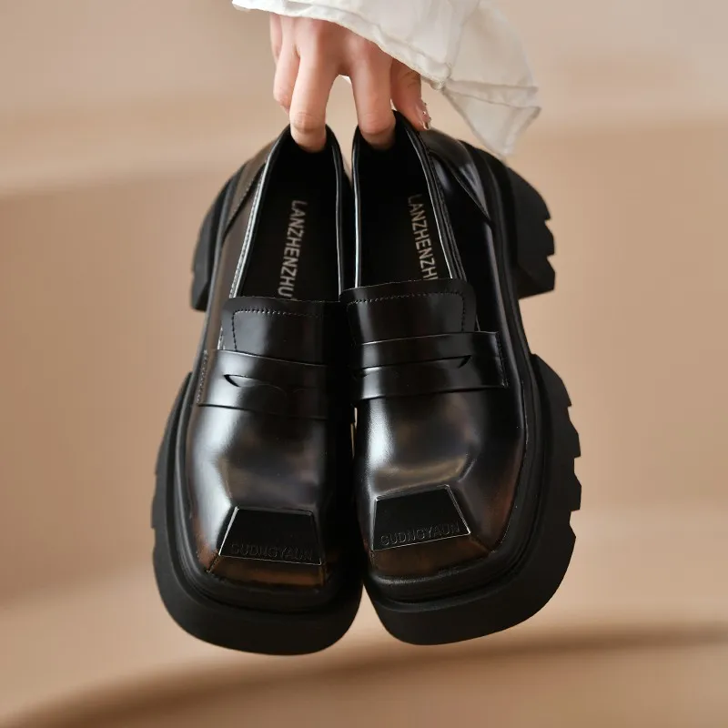 Oxford Shoes for Women High Heels Patent Leather Chunky Platform Shoes Woman Loafers Slip On Black Jk Uniform Shoes Mary Janes 2
