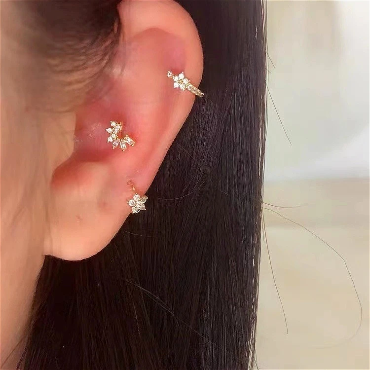 Fashion Stainless Steel Zircon Star Hoops Earrings For