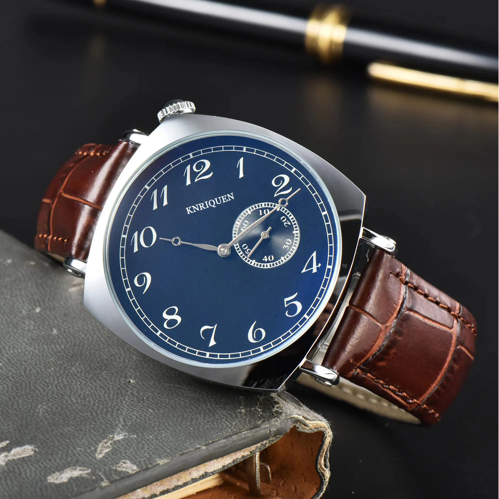 Pretty Style Quartz Watches For Men Simple Hot Square Dial Automatic Date Leather Strap Daily Waterproof Luxury AAA Clock Male