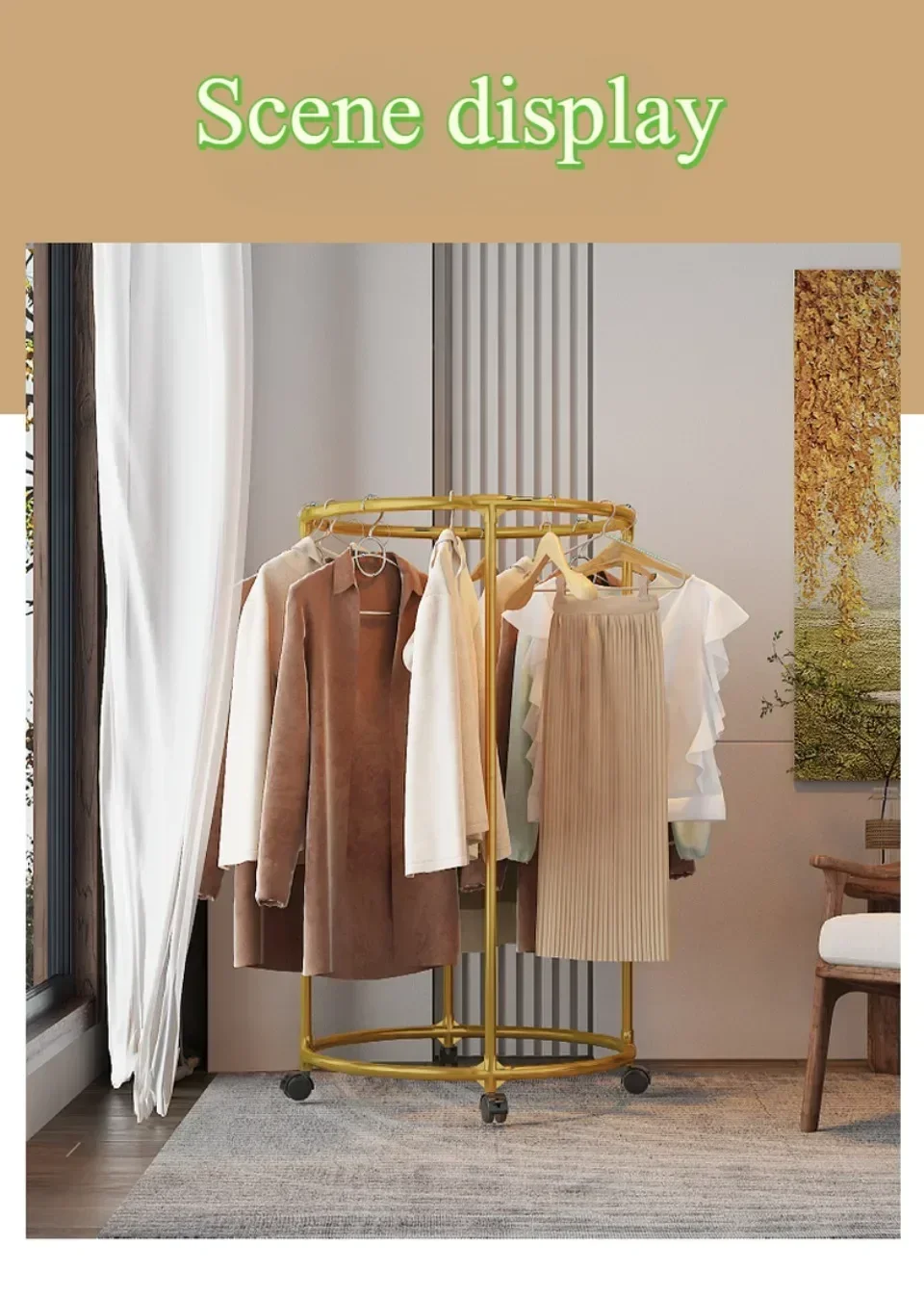 Multifunctional Rotating Circular Drying Rack With Floor Mounted Wheels