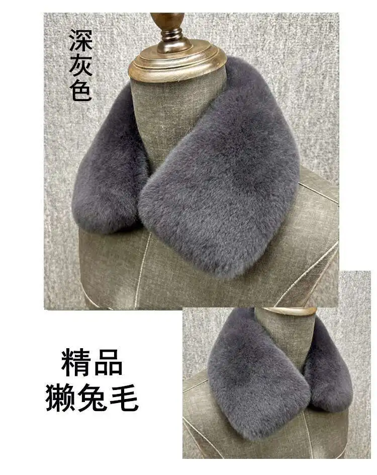 2025 Winter echter Kaninchenfellkragen, luxuriöser Naturfell, quadratischer Kragen, pelziger Pelzschal, Halswärmer für Jacke, Damen, Herren, Pelzschals – Detail 21