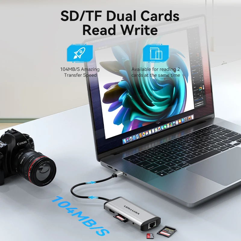 9-in-1 USB 3.0 Hub Compatible Laptop Dock Station Type-C to HDMI 4K30Hz Macbook Pro Air M1 M2 PD 100W Fast Charging Vention