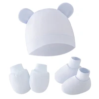 3Pcs/set Newborn Baby Hat Anti Scratch Gloves Protective Foot Cover Anti-grab Infant Mittens Cap & Socks Set 066B 5