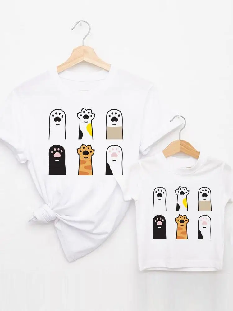 Tanie Koszulka graficzna koszulka łapa kot słodka miłość jednakowe stroje rodzinne