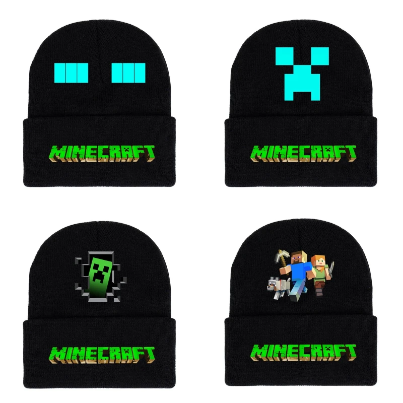 My World Minecrafts Autumn and Winter Knitted Hat Printed Cartoon Men's and Women's Bonnets for Women Beanies Hats Gifts Xmas