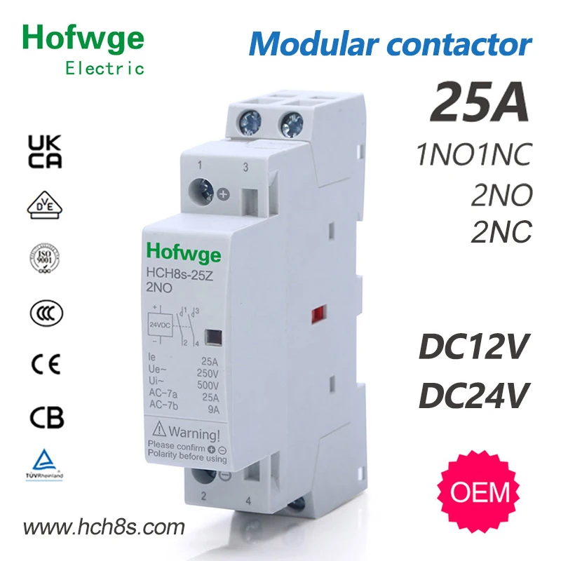 Contator Automático do Agregado Familiar tipo Contator do Trilho do Ruído C.c. do Hch8s25z Dc24v 2p 16a 25a 2no 1no1nc Dc12v Dc24v